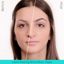 Load image into Gallery viewer, Before and after of laura wearing skinny brow in the shade taupe
